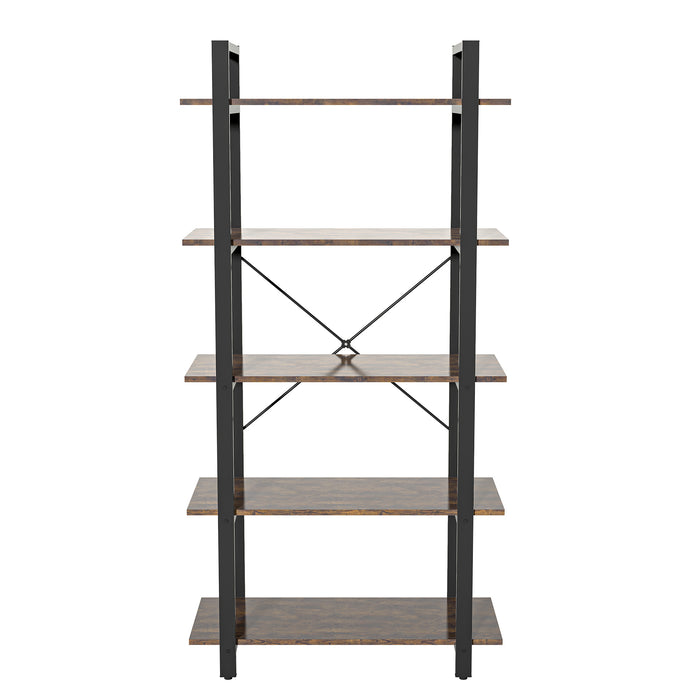 5-Tier Vintage Industrial Rustic Bookshelf, Shelf Wood & Metal Bookcase, Open Etagere, Farmhouse Wooden Bookshelves, Vintage Brown