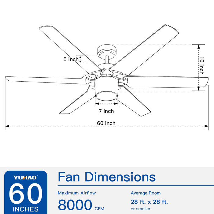 Modern 60" Integrated LED Light Ceiling Fan with Remote Control