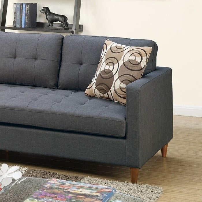 Polyfiber Reversible Sectional Sofa With Tufted Back, Modular Design & Pillows - Living Room Furniture, Blue Grey