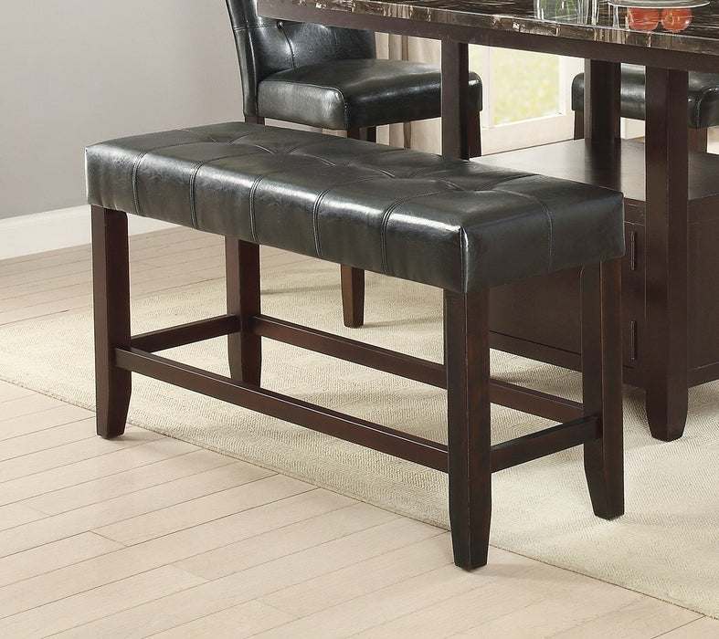 Black Faux Leather Counter Height Dining Bench With Tufted Seat & Wooden Base - Comfortable Kitchen Dining Room Seating