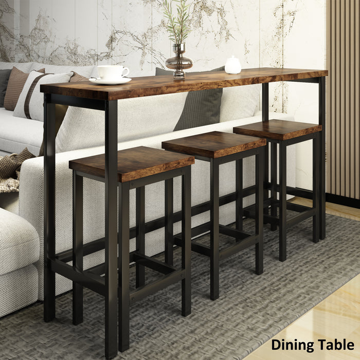 TOPMAX Extra Long Counter Height Dining Table Set with 3 Stools, Pub Kitchen Set & Side Table with Footrest,  Brown