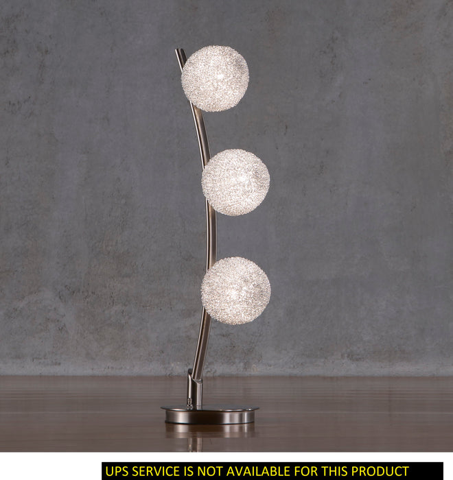 Modern Home Decor Table Light 1pc Curved Stand Satin Nickel Finish Bedroom Living Room, 3 Wire-Wrapped Balls