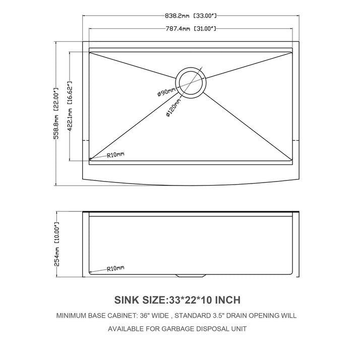 33 Inch Black Farmhouse Sink Workstation, Gunmetal Black Stainless Steel, 16 Gauge Apron Front Kitchen Sink