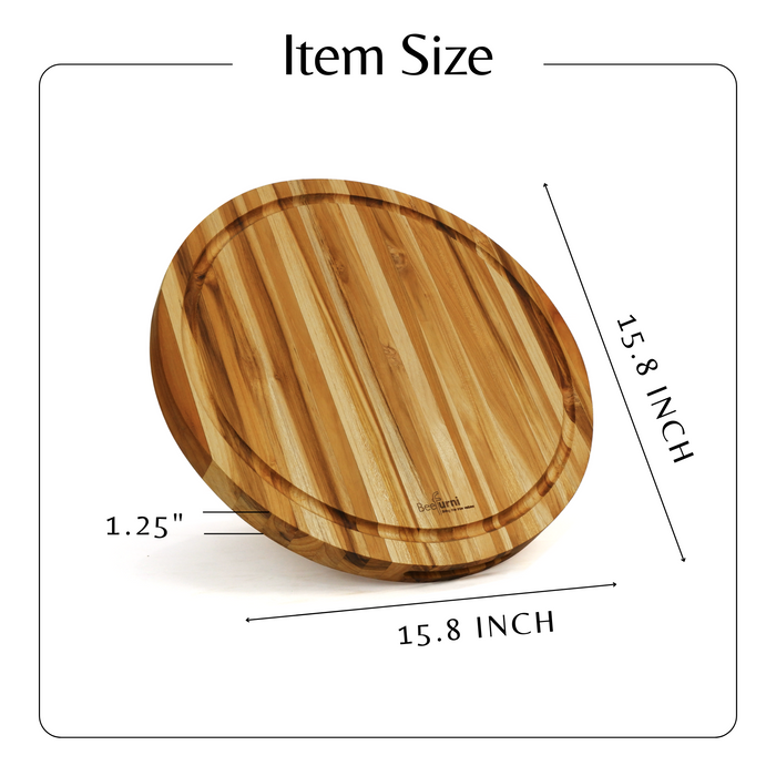 Teak Cutting Board, Reversible Chopping and Serving Board, Multipurpose Food Safe Thick Board, Small Large Size (15.8x15.8x1.25) inches