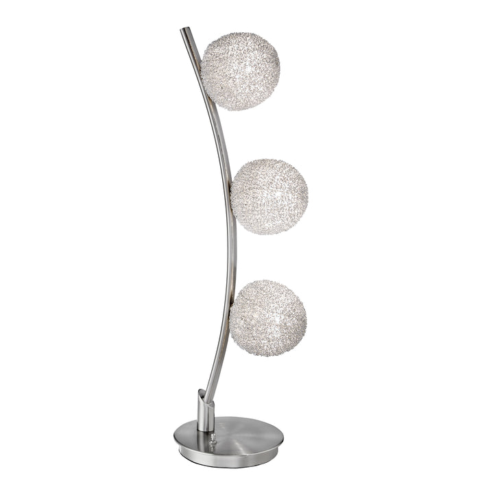 Modern Home Decor Table Light 1pc Curved Stand Satin Nickel Finish Bedroom Living Room, 3 Wire-Wrapped Balls