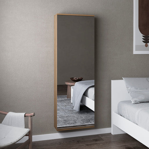 Leto Macadamia Wall-Mounted Mirrored Shoe Cabinet | Glass House Furnishings
