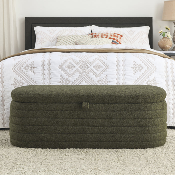 [Video] Welike Length 45.5 inchesStorage Ottoman Bench Upholstered Fabric Storage Bench End of Bed Stool with Safety Hinge for Bedroom, Living Room, Entryway, green teddy.