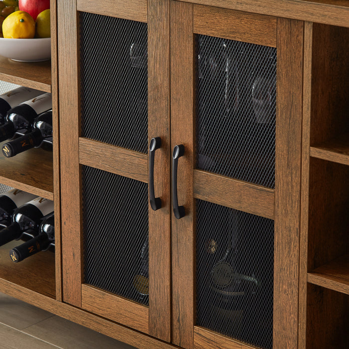 Industrial Wine Bar Cabinet, Liquor Storage Credenza, Sideboard with Wine Racks & Stemware Holder, Hazelnut Brown (55.12''W x 13.78''D x 30.31''H)