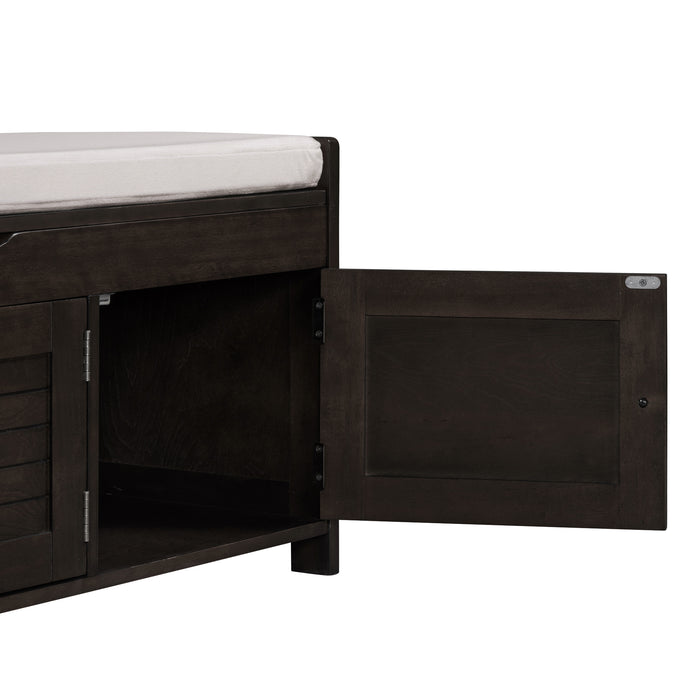 TREXM Storage Bench with 3 Shutter-shaped Doors, Shoe Bench with Removable Cushion and Hidden Storage Space (Espresso, OLD SKU: WF284226AAP)