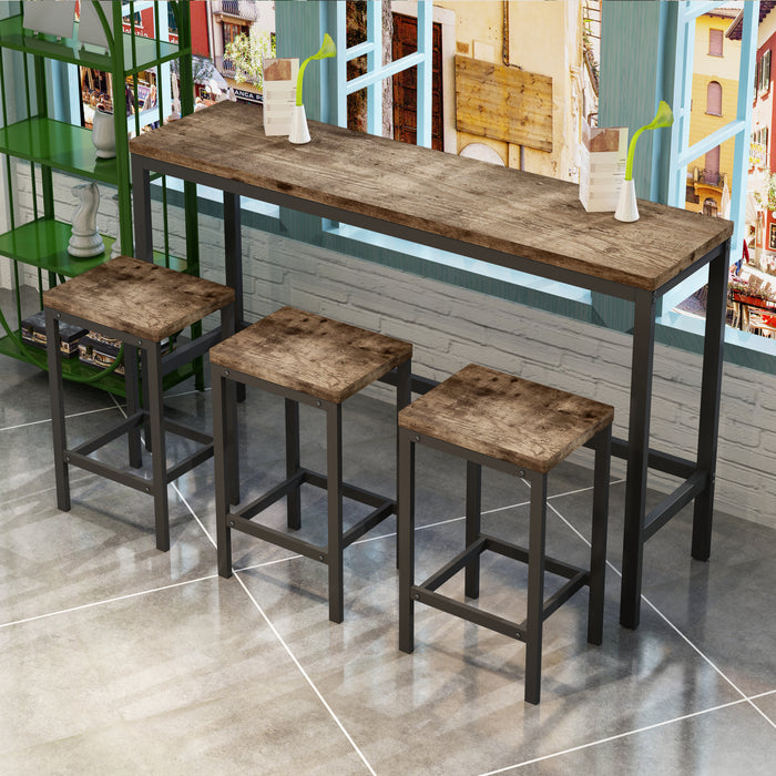 Modern Design Kitchen Dining Table, Pub Table, Long Dining Table Set with 3 Stools, Easy Assembly, Natural (Same SKU:W75753848)