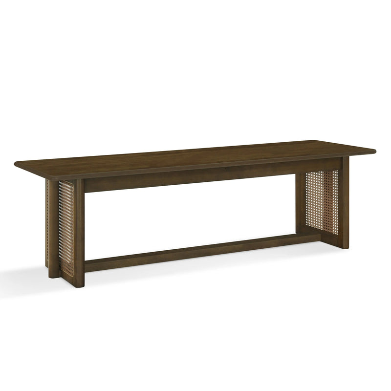 Walnut-Colored Rubber Wood Dining Bench with Plastic Rattan Weave - 59.06''L Indoor Bench, 300 lbs. Capacity for Kitchen, Living Room & Entryway Glass House Furnishings
