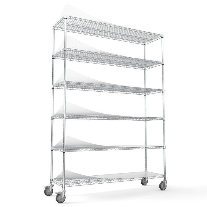 6 Tier Wire Shelving Unit, 6000 LBS NSF Height Adjustable Metal Garage Storage Shelves with Wheels, Heavy Duty Storage Wire Rack Metal Shelves - Chrome - 186082