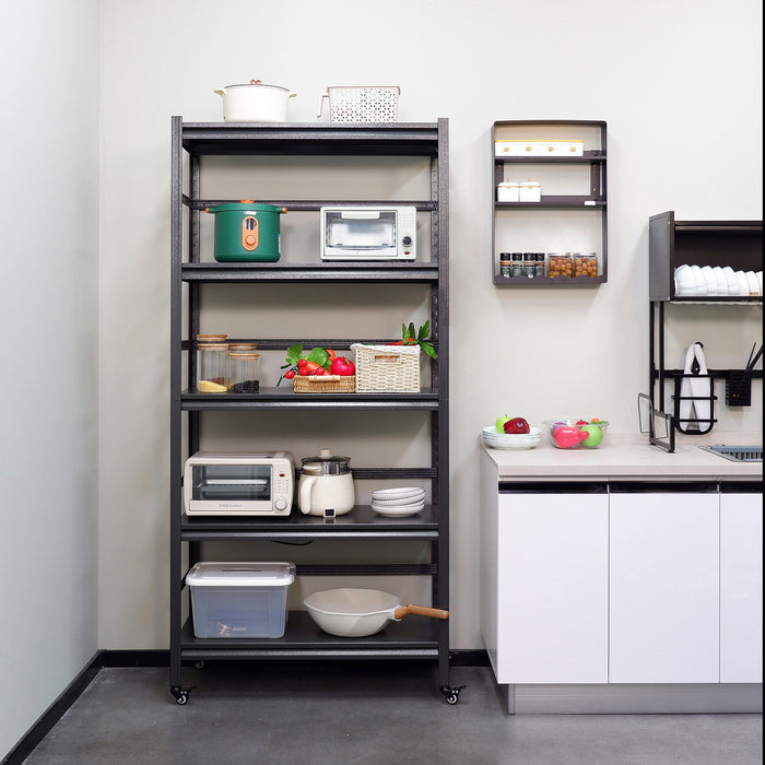 72"H Heavy Duty Storage Shelves Adjustable 5-Tier Metal Shelving Unit with Wheels for 1750LBS Load  Kitchen, Garage, Pantry, and More