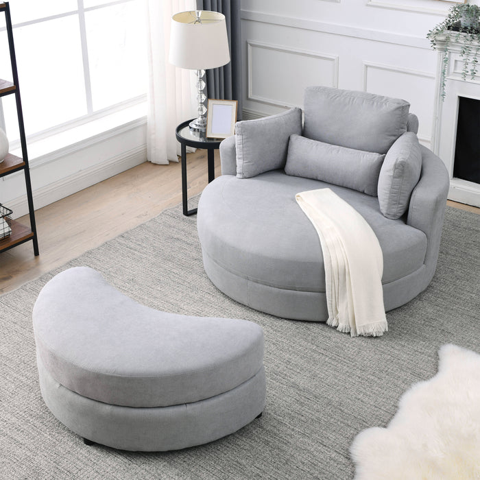 [Video] Welike Swivel Accent Barrel Modern Grey Sofa Lounge Club Big Round Chair with Storage Ottoman Linen Fabric for Living Room Hotel with Pillows