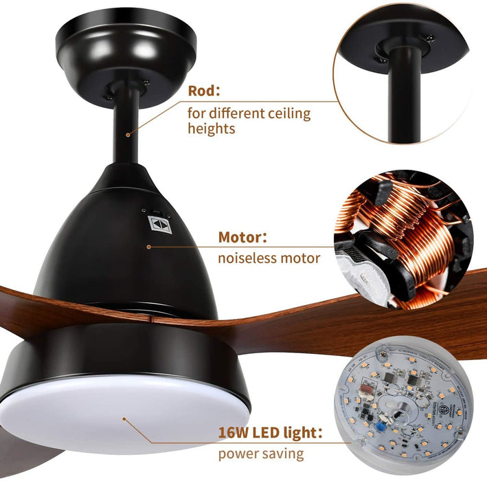 ANKEE Ceiling Fans, 52'' Ceiling Fan with LED Frosted Light and Remote Control, Brushed Nickel Finish Blades for Living Room Kitchen Bedroom Dining Room, Brown-black