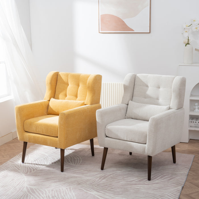 Modern Accent Chair Upholstered Foam Filled Living Room Chairs Comfy Reading Chair Mid Century Modern Chair with Chenille Fabric Lounge Arm Chairs Armchair for Living Room Bedroom (Yellow)