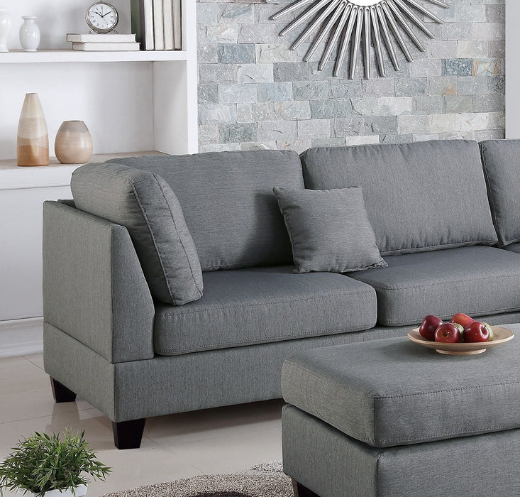 Grey Color 3pcs Sectional Living Room Furniture Reversible Chaise Sofa And Ottoman Polyfiber Linen Like Fabric Cushion Couch