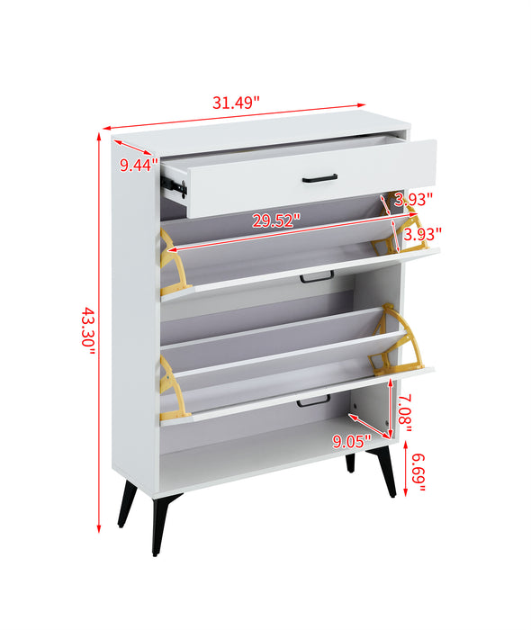 Shoe Cabinet , Shoe storage shelves, metal leg, White