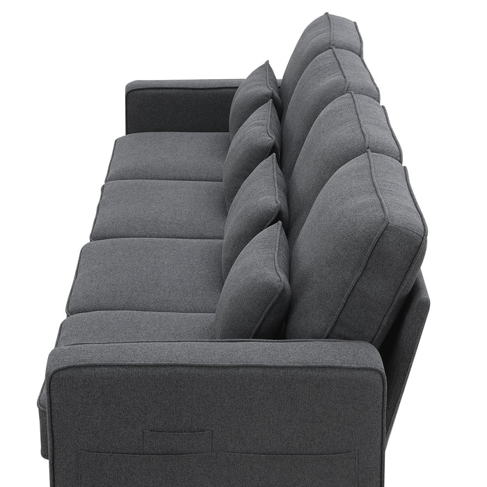 Modern 104" 4-Seater Linen Sofa with Armrest Pockets and Pillows