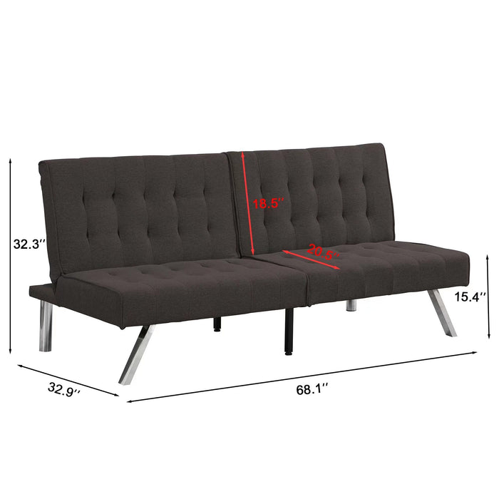 Multifunctional Wood Frame Sofa Bed with Stainless Legs - Espresso Futon Sofa Bed