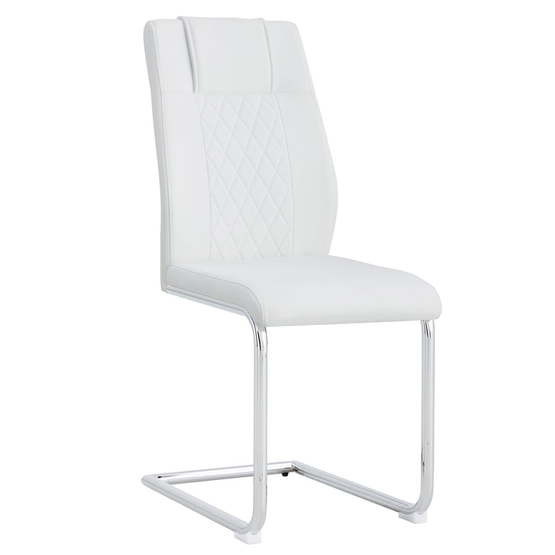 Modern Dining Chairs with Faux Leather Padded Seat and Metal Legs in White, Set of 4