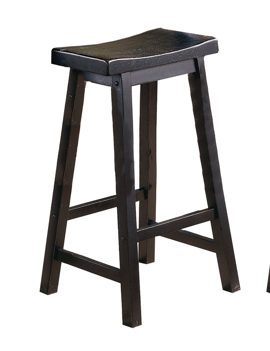 Set of 2 Black Finish, 29-inch Bar Height Saddle Seat Stools With Solid Wood For Casual Dining & Home Furniture