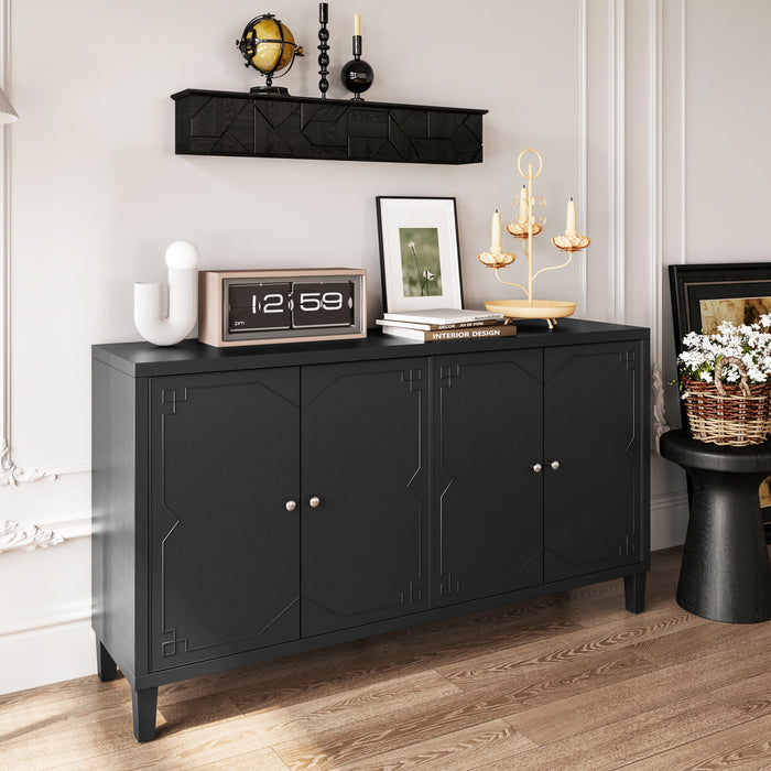 Accent Cabinet 4 Door Wooden Cabinet Sideboard Buffet Server Cabinet Storage Cabinet, for Living Room, Entryway, Hallway, Office, Kitchen and Dining Room, Matte Black