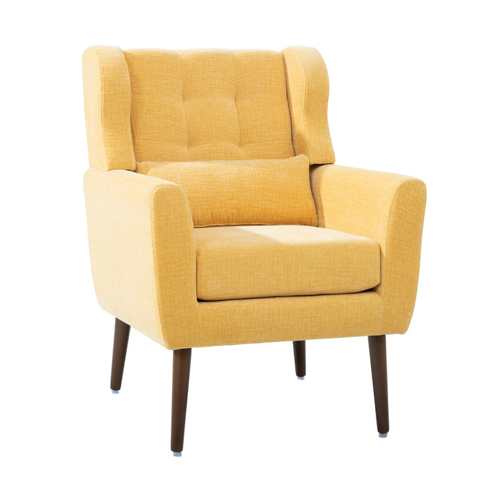 Modern Accent Foam-Filled Upholstery Chair with Comfy Reading & Lounge Armchair, Chenille Fabric - Mid Century Style for Living Room & Bedroom, Yellow