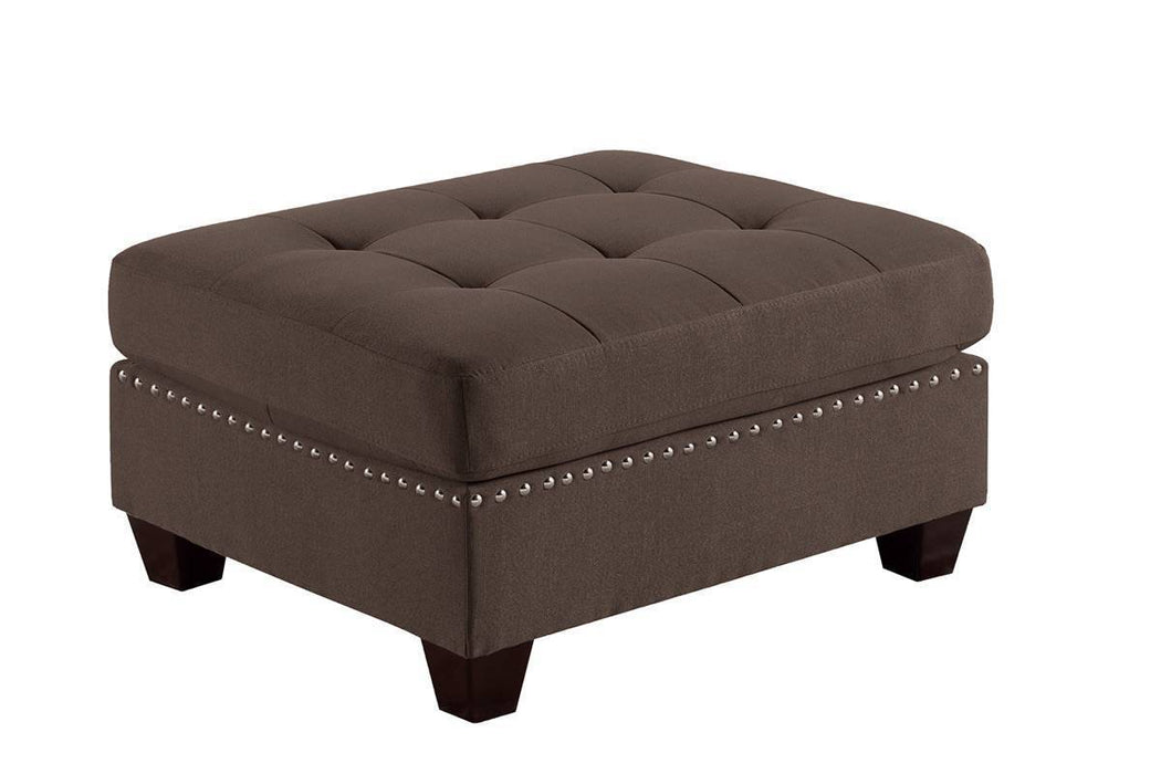 Modular Sectional 6pc Set Living Room Furniture L-Sectional Black Coffee Linen Like Fabric Tufted Nailheads 2x Corner Wedge 2x Armless Chairs and 2x Ottomans