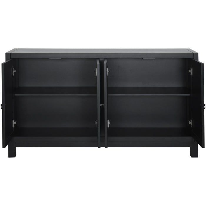 TREXM Large Storage Space Sideboard, 4 Door Buffet Cabinet with Pull Ring Handles for Living Room, Dining Room (Black)