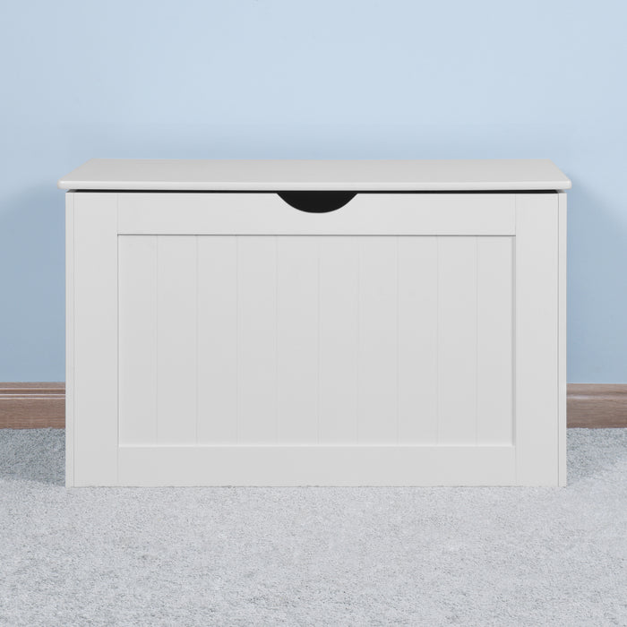 Lift Top Entryway Storage Cabinet with 2 Safety Hinge, Wooden Toy Box, White