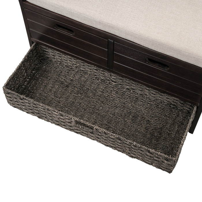 TREXM  Storage Bench with Removable Basket and 2 Drawers, Fully Assembled Shoe Bench with Removable Cushion (Espresso)