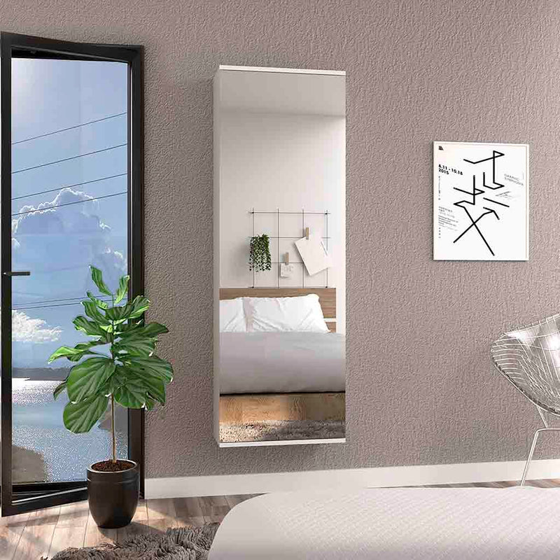 Leto White Wall-Mounted Mirrored Shoe Cabinet Glass House Furnishings