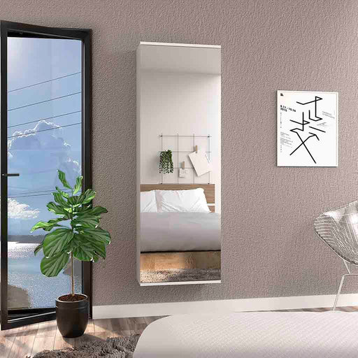 Leto White Wall-Mounted Mirrored Shoe Cabinet | Glass House Furnishings