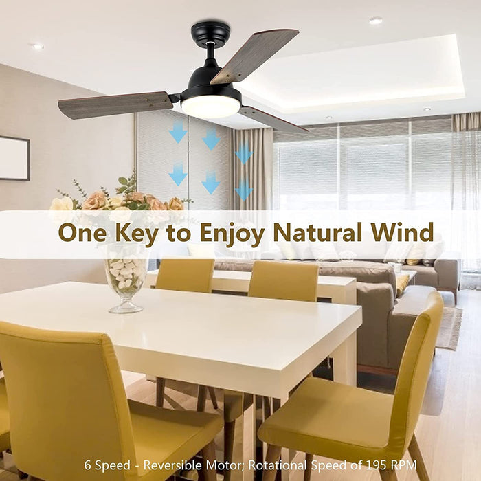 Simple Deluxe 44-inch Ceiling Fan with LED Light and Remote Control, 6-Speed Modes, 2 Rotating Modes