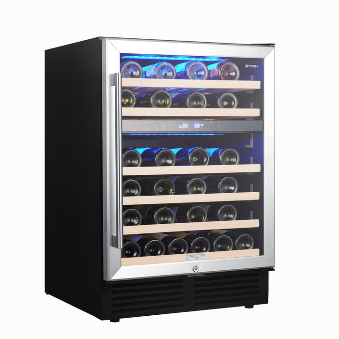 SOTOLA Wine Cooler 24 Dual Zones inch Wine Refrigerator 46 Bottles Built-in Wine Fridge Under Counter or Freestanding  Auto Defrost 6 Removable Shelves Glass Door Quiet for Home Office Bar