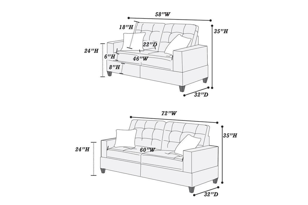 Living Room Furniture 2pc Sofa Set Black Polyfiber Tufted Sofa Loveseat w Pillows Cushion Couch Solid pine