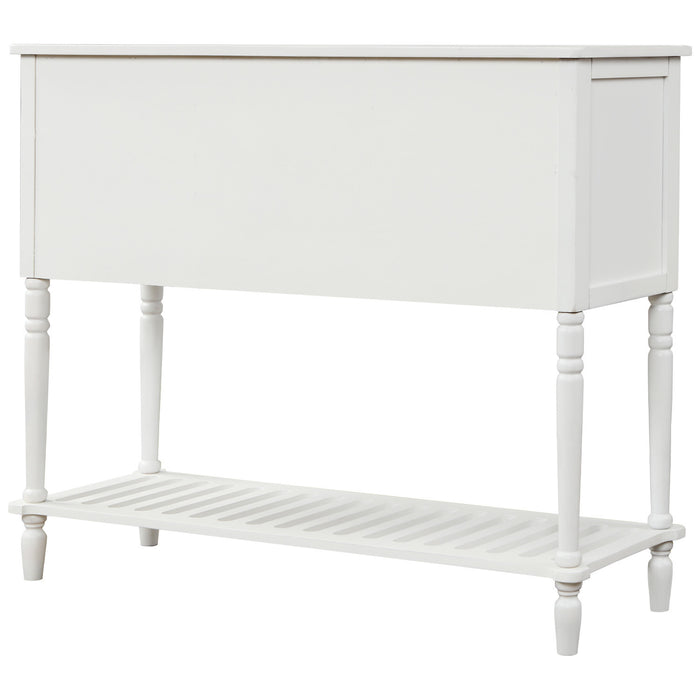 TREXM Sideboard Console Table with Bottom Shelf, Farmhouse Wood/Glass Buffet Storage Cabinet Living Room (White)