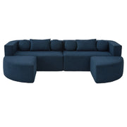 Boneless Couch Modular Sectional Sofa with Deep Seating and Curved Design in Blue Boucle, 114.9 Inches Glass House Furnishings