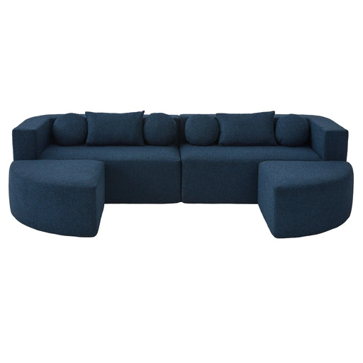 Boneless Couch Modular Sectional Sofa with Deep Seating and Curved Design in Blue Boucle, 114.9 Inches Glass House Furnishings