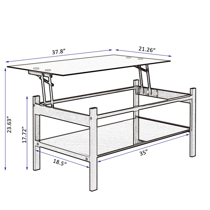 Glass Lift Top Coffee Table, Modern Simple 2-Layer Tempered Glass Coffee Table for Living Room, Black