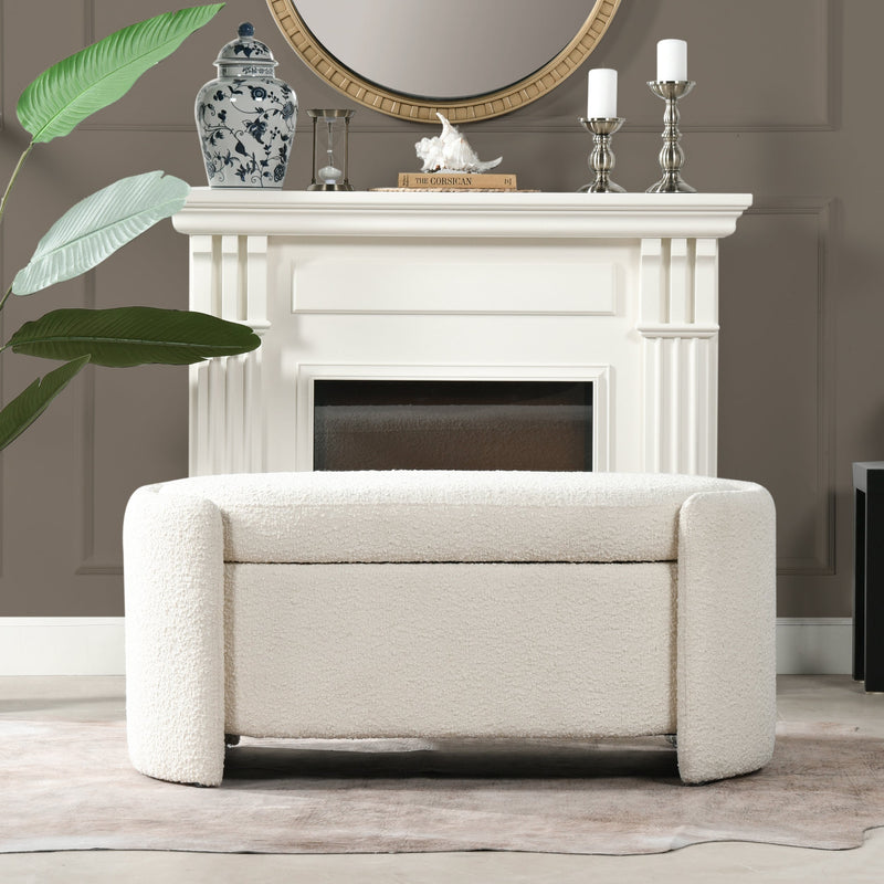 Fuji Ivory Bouclé Oval Storage Bench Glass House Furnishings
