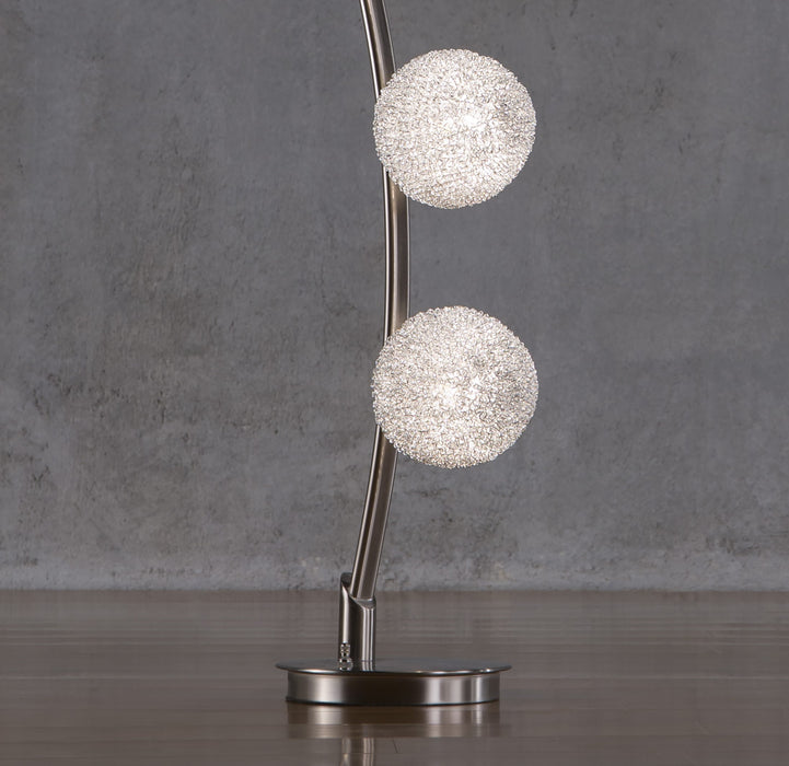 Modern Home Decor Table Light 1pc Curved Stand Satin Nickel Finish Bedroom Living Room, 3 Wire-Wrapped Balls