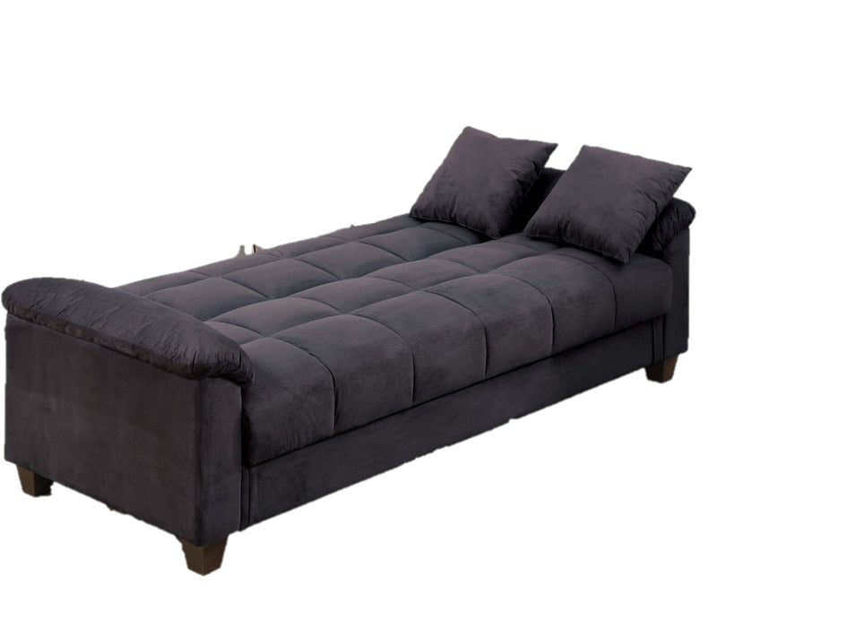 Contemporary Living Room Adjustable Sofa, Ebony Microfiber Couch With Plush Storage & Pillows, Futon Sofa