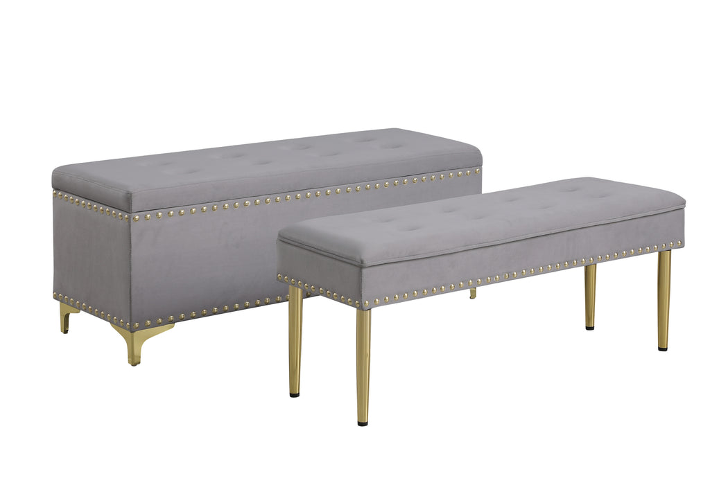 Large Storage Benches Set, Nailhead Trim 2 in 1 Combination Benches, Tufted Velvet Benches with Gold Leg for Living Room, Entryway, Hallway, Bedroom, Light Gray; Support 250 lbs