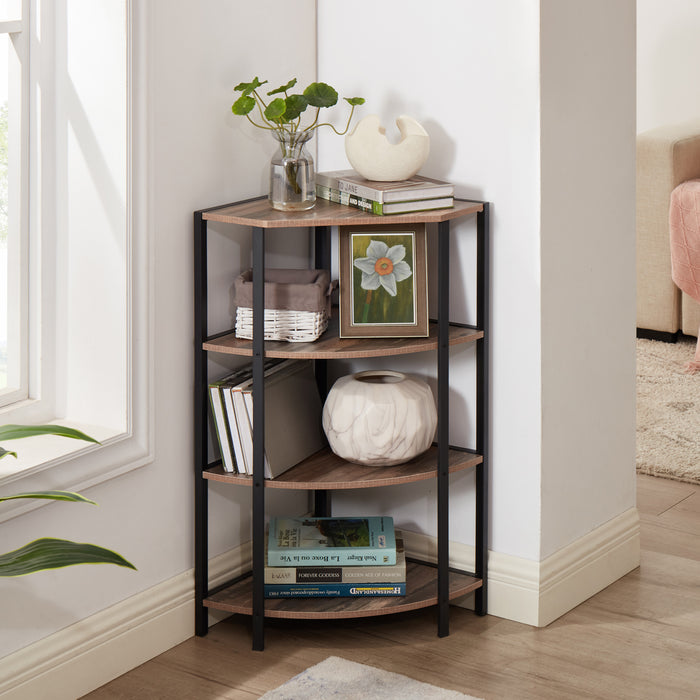 4-Tier Corner Open Shelf, Freestanding Bookcase, Plant Stand Small Bookshelf for Living Room, Home Office, Kitchen & Small Spaces