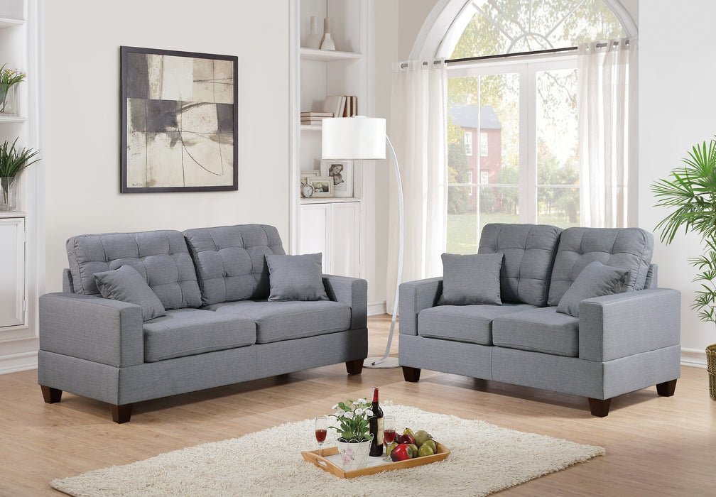 Living Room Furniture 2pc Sofa Set Grey Polyfiber Tufted Sofa Loveseat w Pillows Cushion Couch