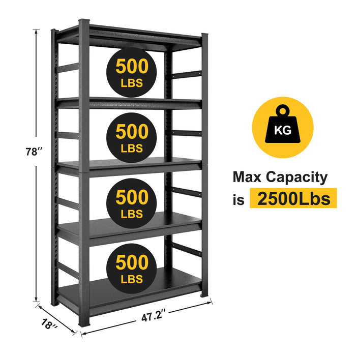 Storage Shelves 5 Tier Heavy Duty Metal Shelving Unit Adjustable Shelving Units and Storage Rack Kitchen Garage Shelf H78 * W47.2 * D18