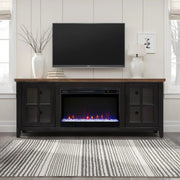 Providence 66 inch Fireplace TV Stand, For TVs up to 80 inches, Minimal Assembly Required, Black and Bourbon Finish Glass House Furnishings