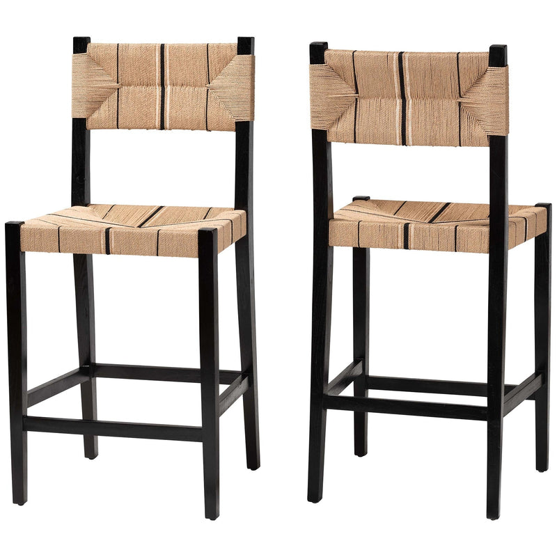 Bohemian Paper Loom and Black Mahogany Wood 2-Piece Bar Stool Set Glass House Furnishings